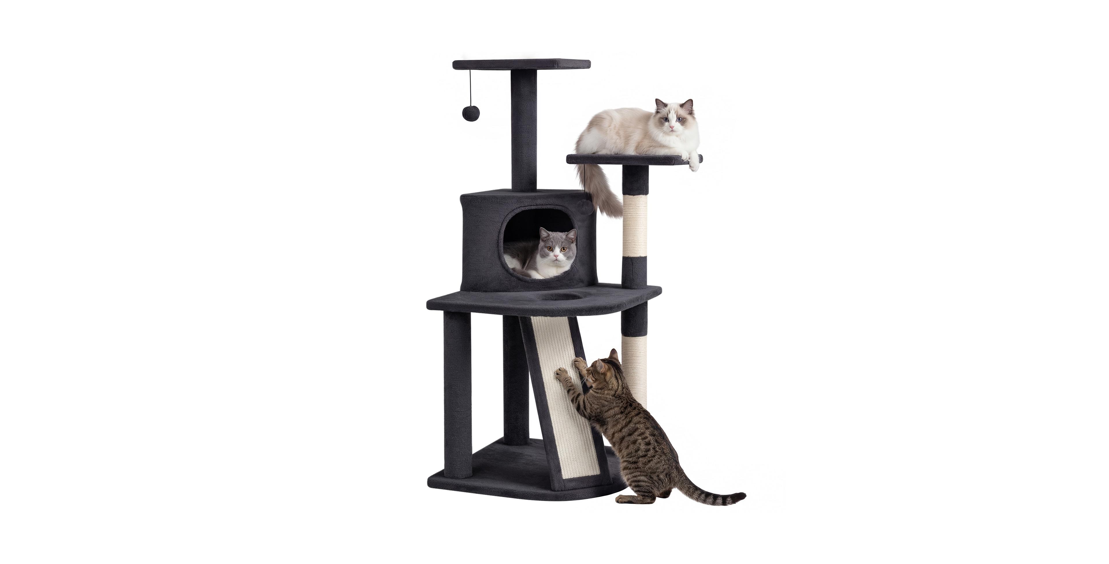 Gymax Cat Tree Multi-Level Tower With Top Perches and Cozy Condo Climbing Ladder