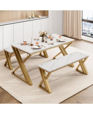 Space Saving Dining Table Set for 4 - 44.8 inch Rectangular Kitchen and Dining Room Furniture with Benches