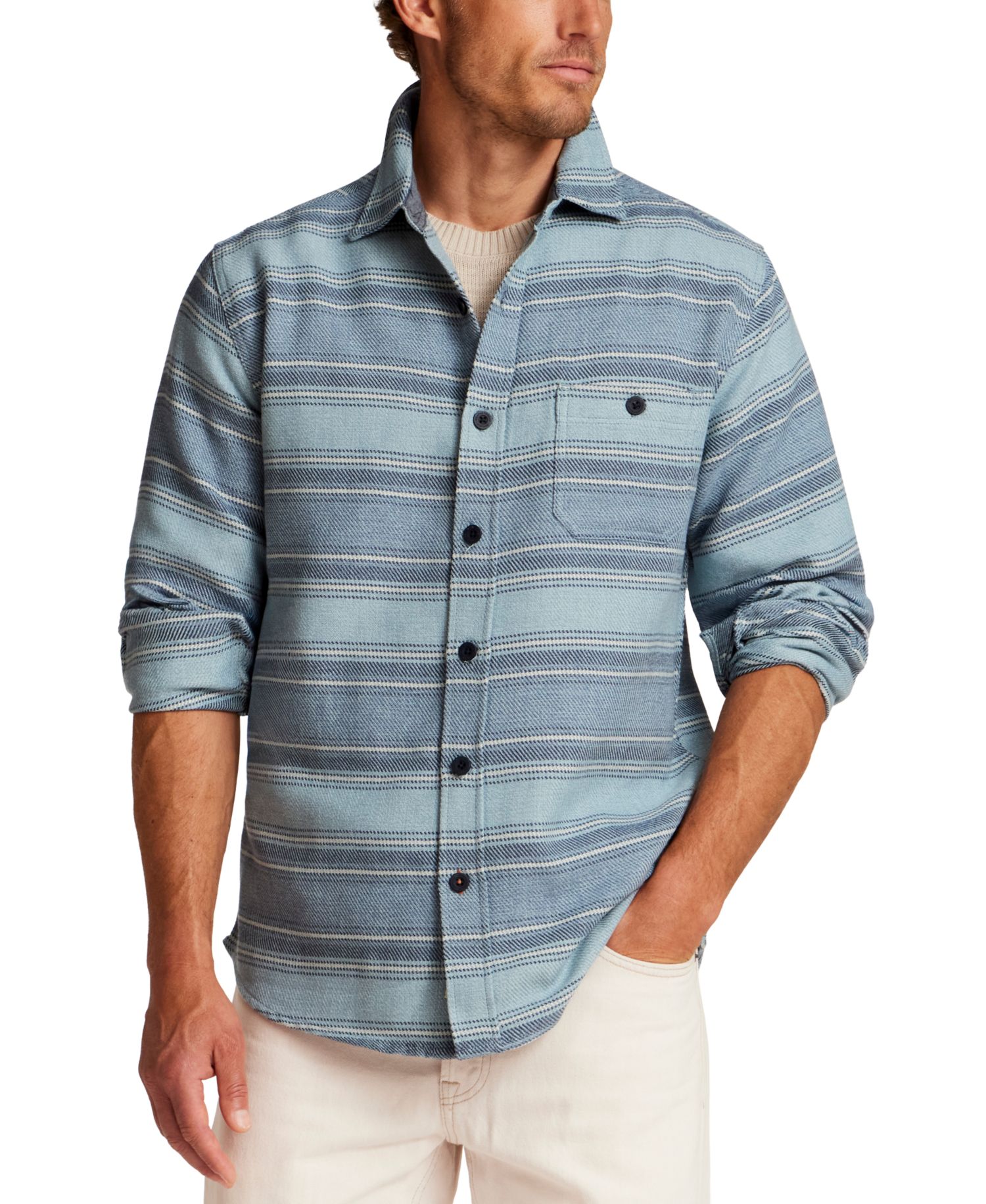 Men's Stripe Twill Flannel Overshirt Jacket