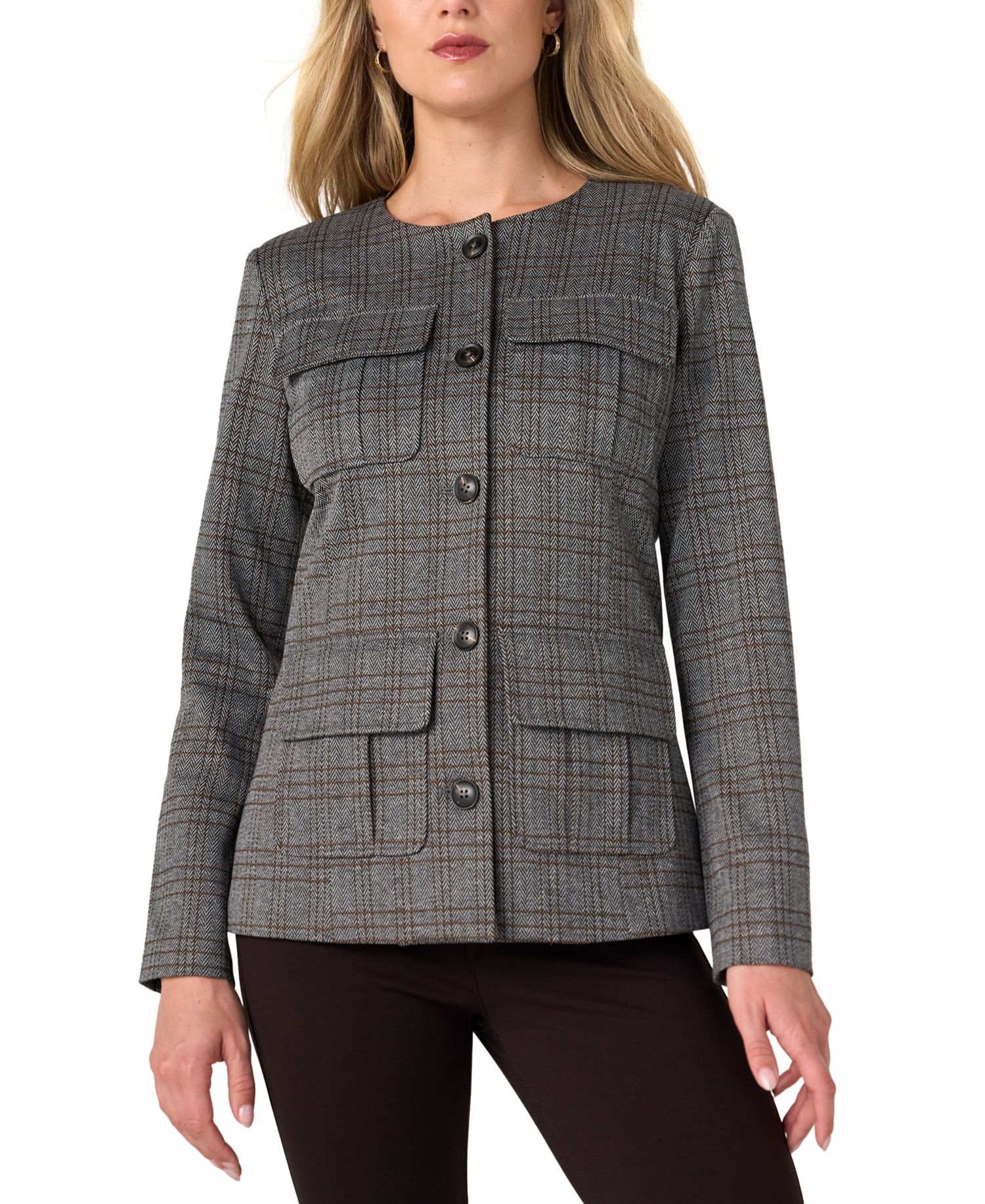 Women's Herringbone-Plaid Field Jacket