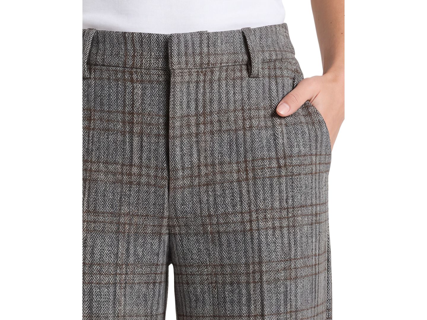 Женские брюки Liverpool Los Angeles Kelsey Herringbone Plaid Wide-Leg Trousers, цвет: Чёрный разноцветный клетчатый — фото 2