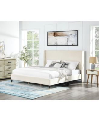 King Size Velvet Wingback Platform Bed with Padded Headboard and Side Panels, Plywood Frame, No Box Spring Needed