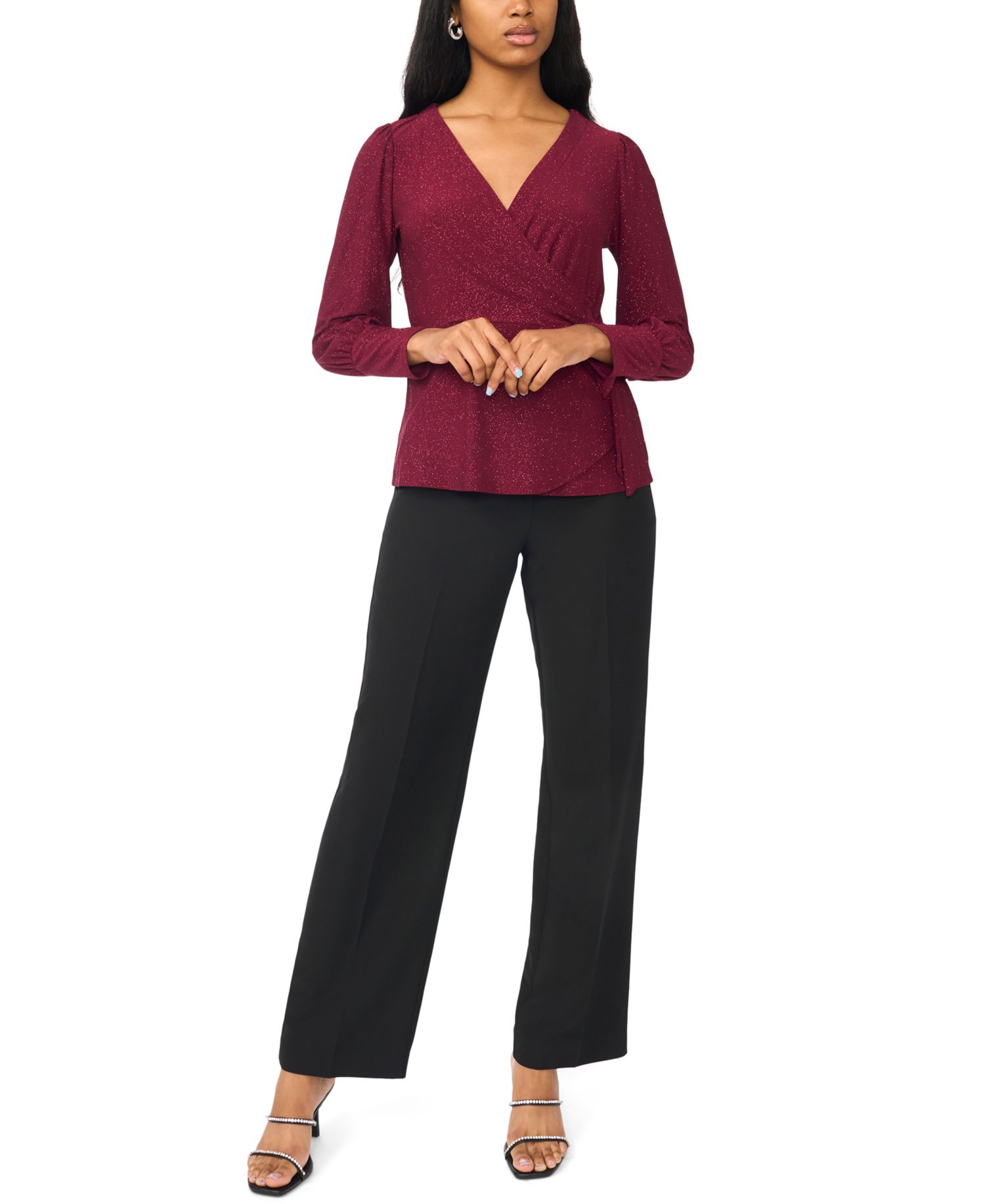 Petite Faux-Wrap V-Neck Long-Sleeve Top