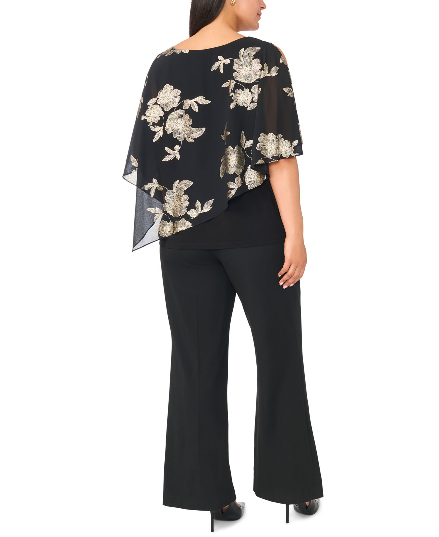 Plus Size Floral-Print Cold-Shoulder Overlay Top