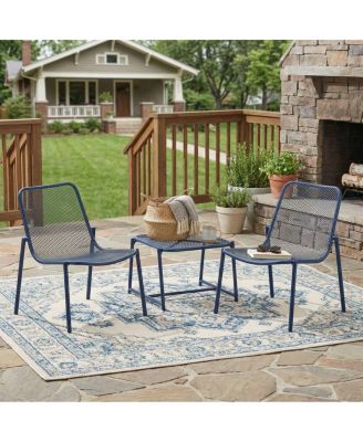 3-Piece Outdoor Metal Conversation Set with Iron Mesh Chairs and Table-Asagikoiai