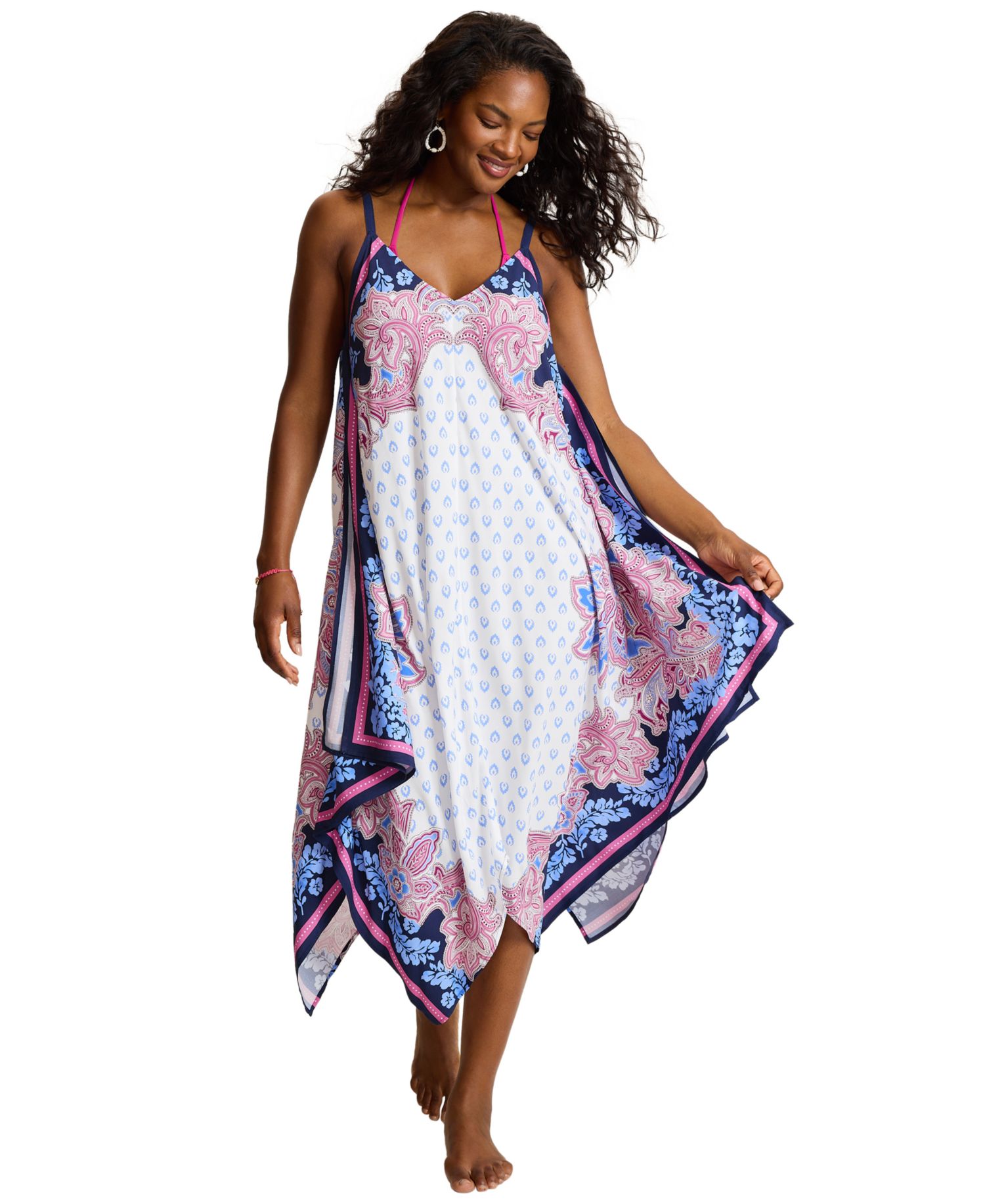 Women's Paisley Daze Scarf V-Neck Midi Dress
