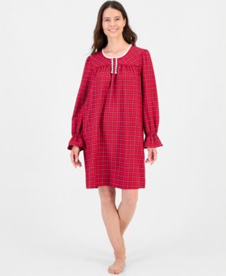 Women's Long-Sleeve Cotton-Blend Scoop-Neck Flannel Chemise