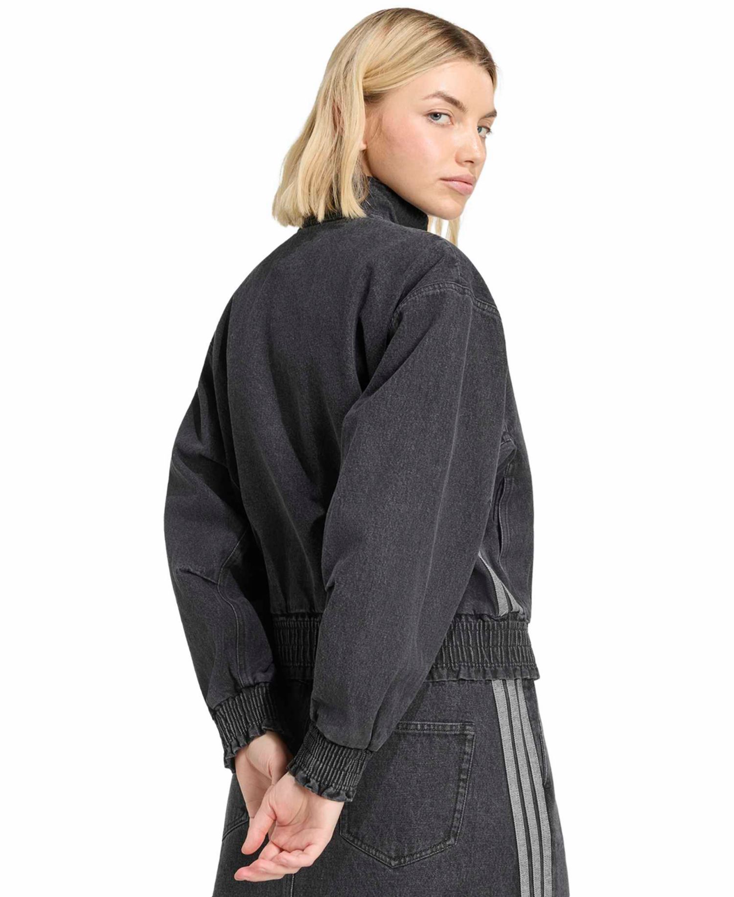 Women's Stadium Washed Denim Bomber Loose-Fit Jacket