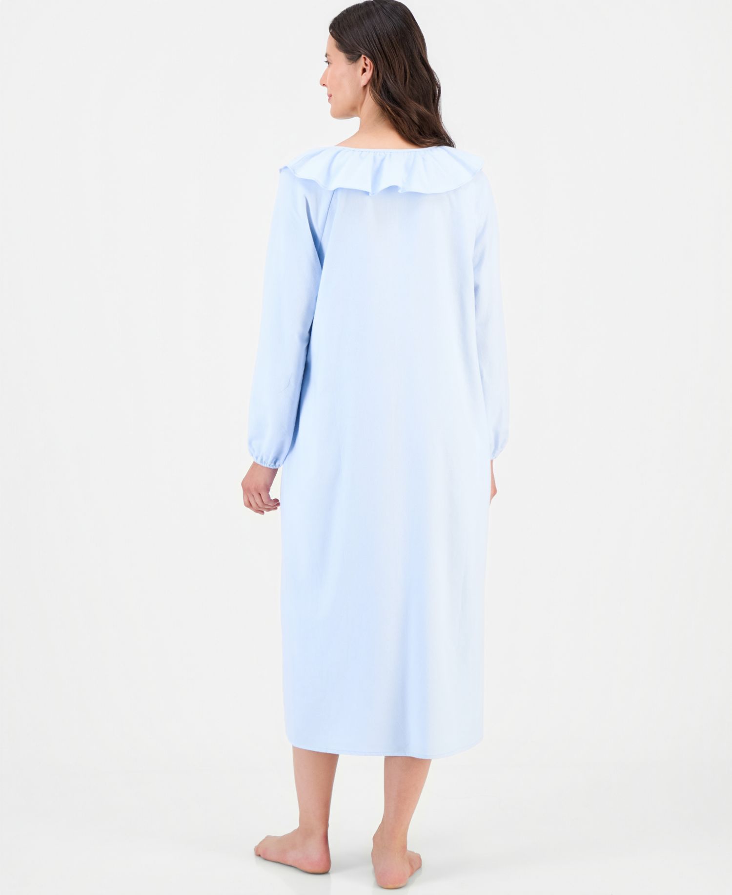 Women's Flannel Scoop-Neckline Ruffle-Detail Nightgown