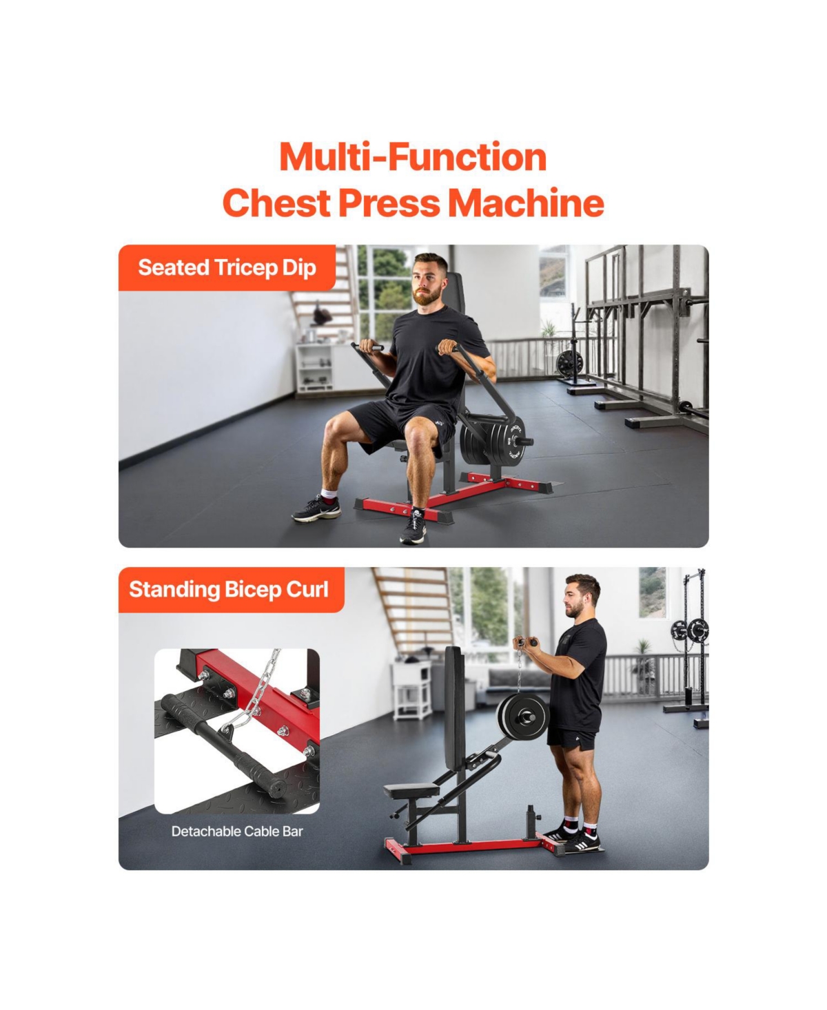 Vevor Seated Dip Machine Tricep Bicep Press Down Equipment Chest Training Cable Bar
