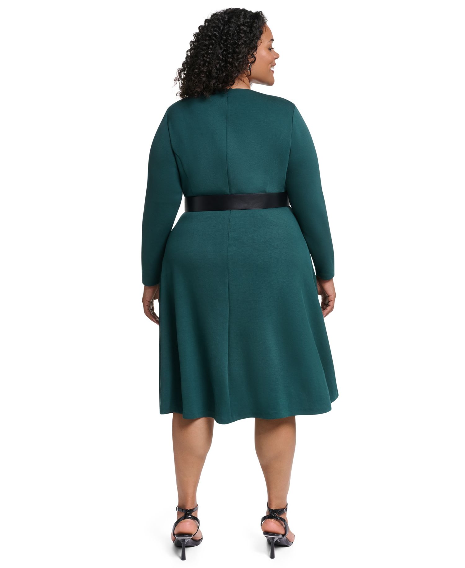 Plus V-Neck 3/4 Sleeve Fit & Flare Dress