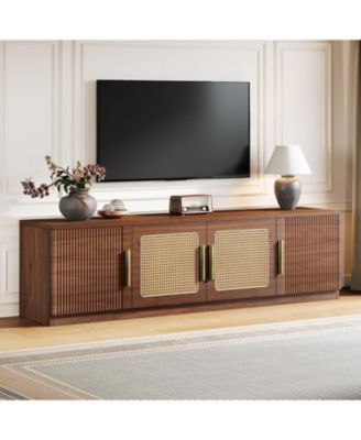 70.9" TV Stand for TVs Up to 80, Mid Century Modern Entertainment Center with 6-Tier Storage Shelf