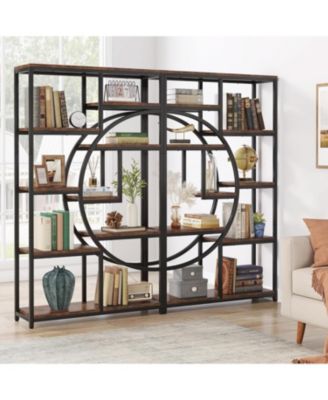 5 Tier Industrial Bookshelf Set of 2, Freestanding Tall Bookshelves Display Shelf Storage Organizer with 9-Open Storage Shelf