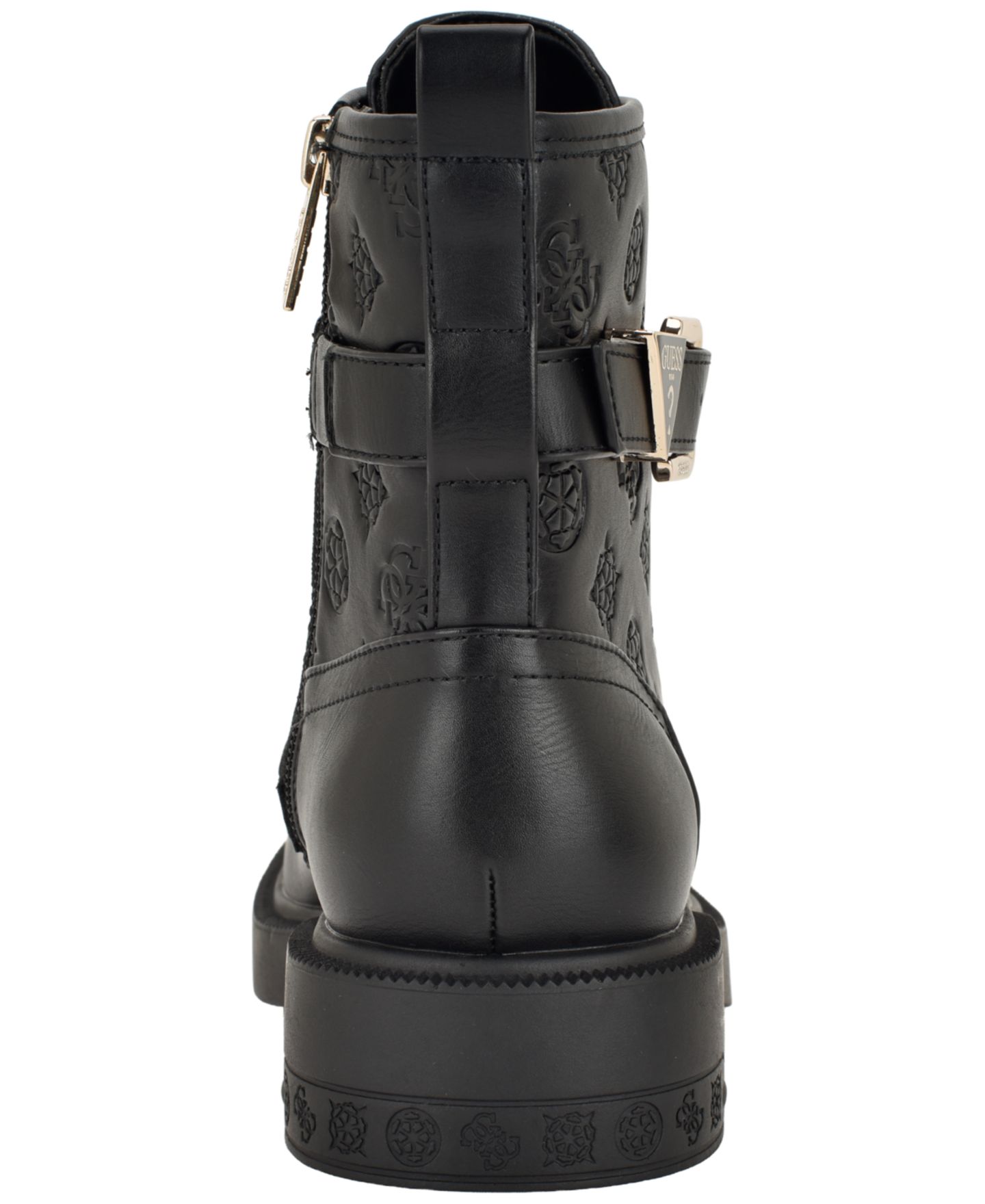 Женские ботинки GUESS Fellini Buckle Strap Lace-Up Combat Booties, цвет: Чёрный гладкий — фото 3