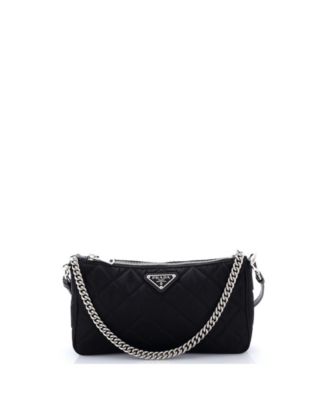 Small Chain Zip Shoulder Bag Quilted Tessuto