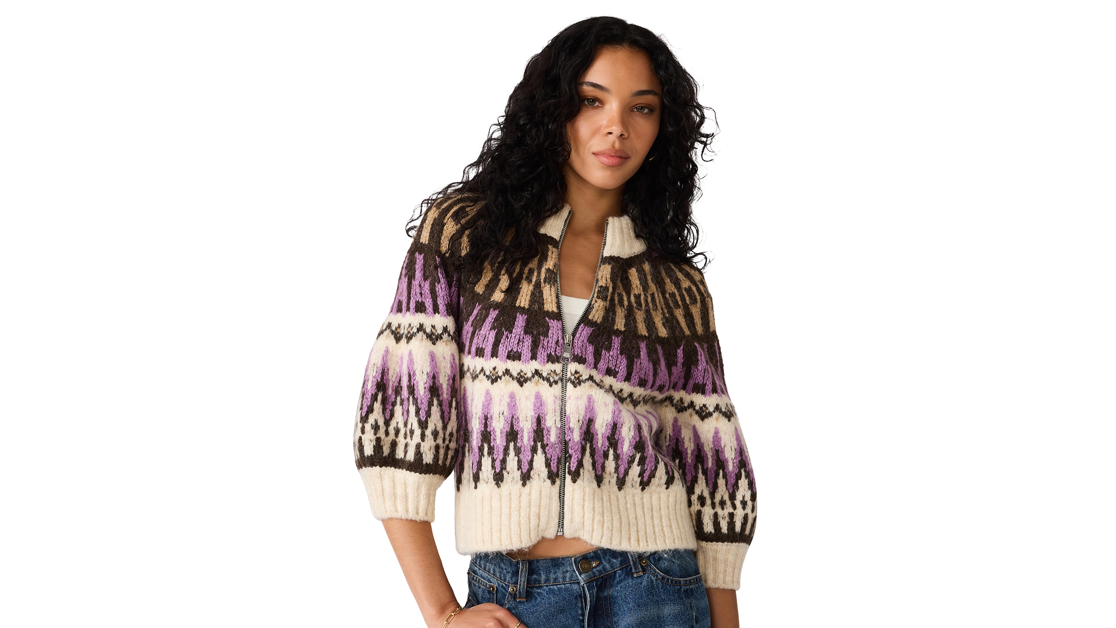 Steve Madden Women's Adley Half Sleeve Zip-Front Sweater