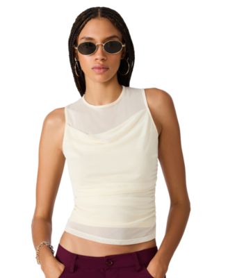 Women's Roman Knit Ruched Sheer Sleeveless Top
