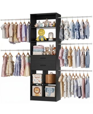 Small Closet Organizer with Drawers and Hanging Rods for a Child's Room