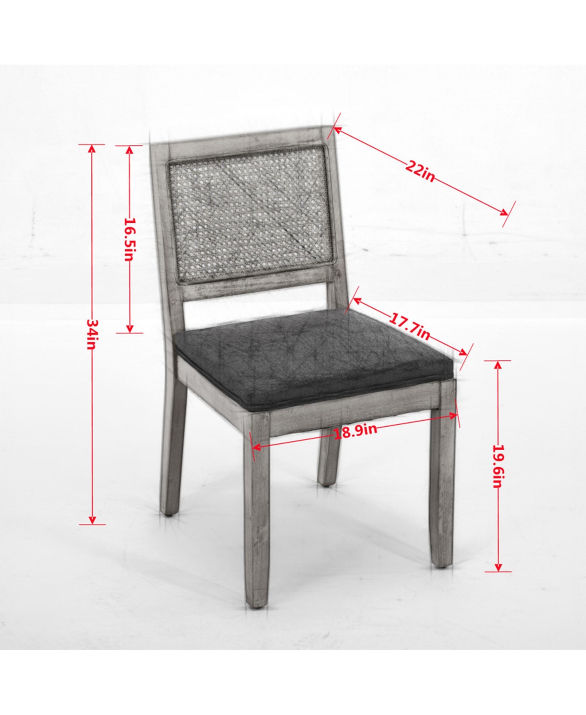 Maison Boucle Mid Century Modern Dining Chairs Set of 2, Farmhouse Rattan Cane Back Side Chairs, Linen Upholstered Seat, Solid Wood Frame