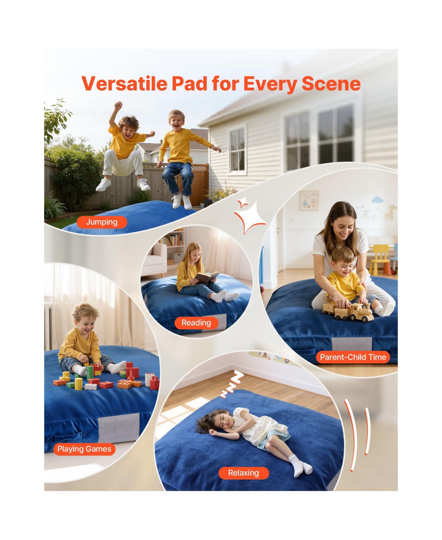 Kids Sensory Crash Pad, 5 x 5 ft Foam Landing Mat with Washable Cover