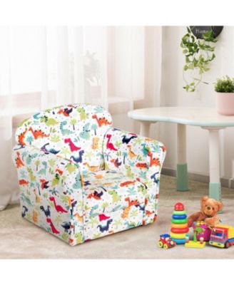 Kids Single Sofa with Padded Armrests and Dinosaur Pattern Cover