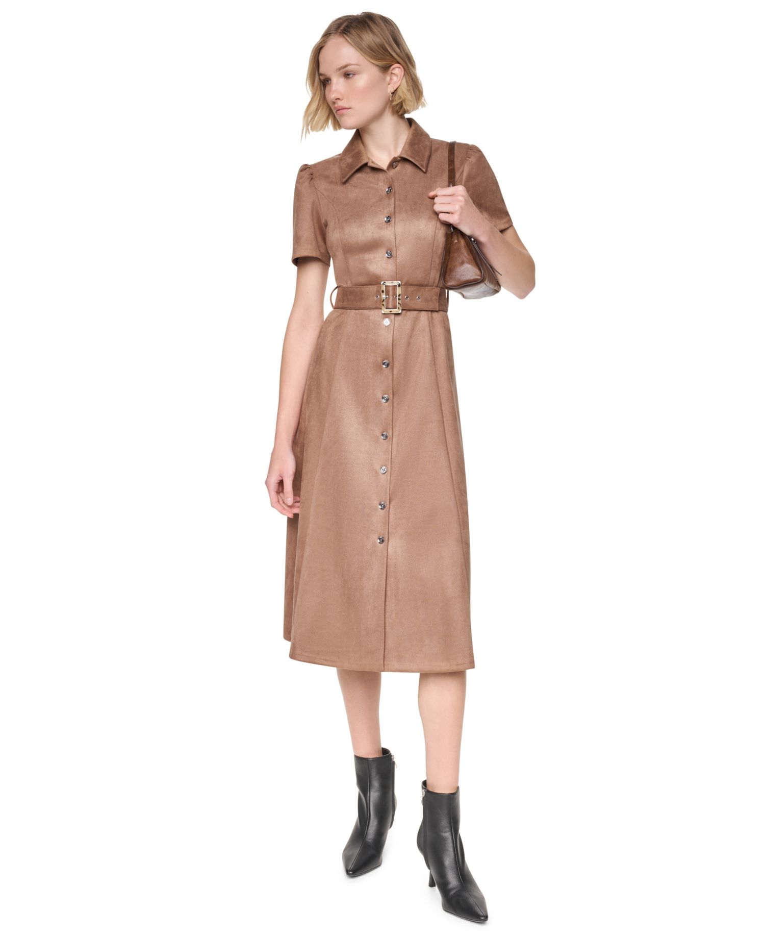 Women's A-Line Short-Sleeve Midi Shirt Dress