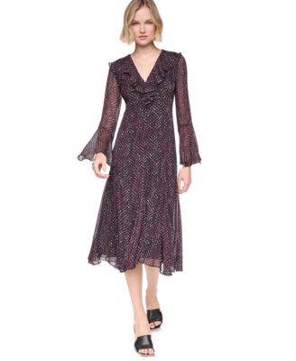 Women's Ruffle Midi V-Neck Dress