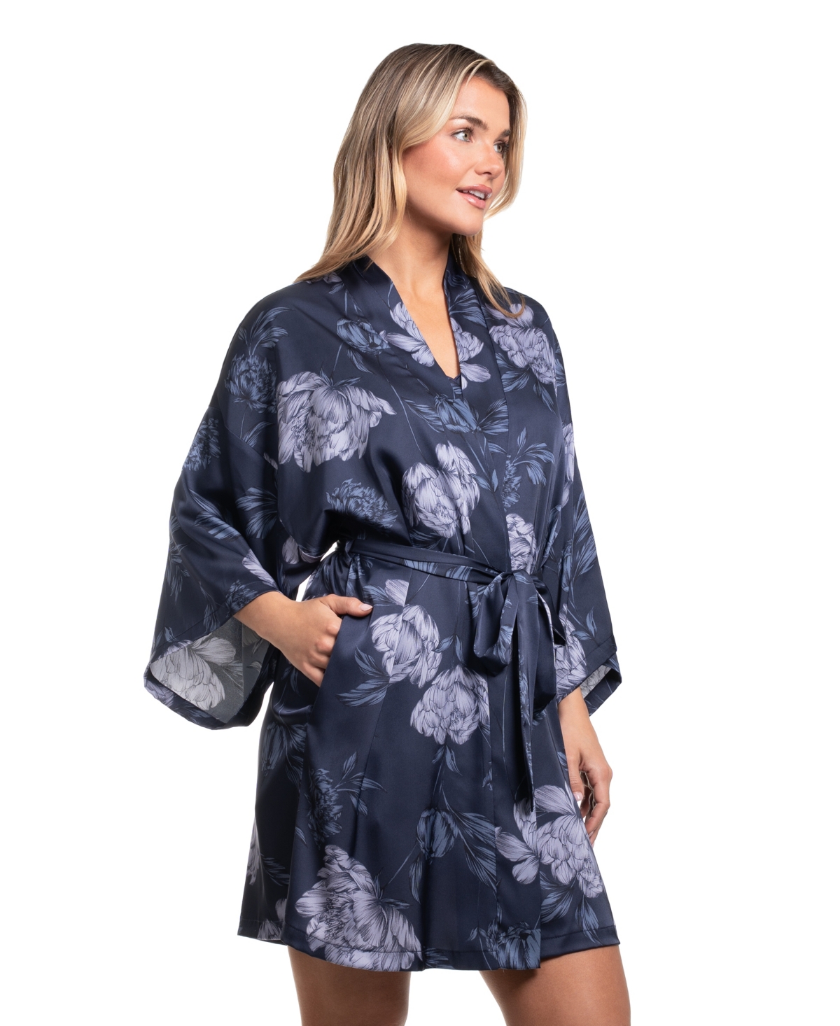 Midnight Bakery Women's Floral Printed Satin Wrapper Sleepwear