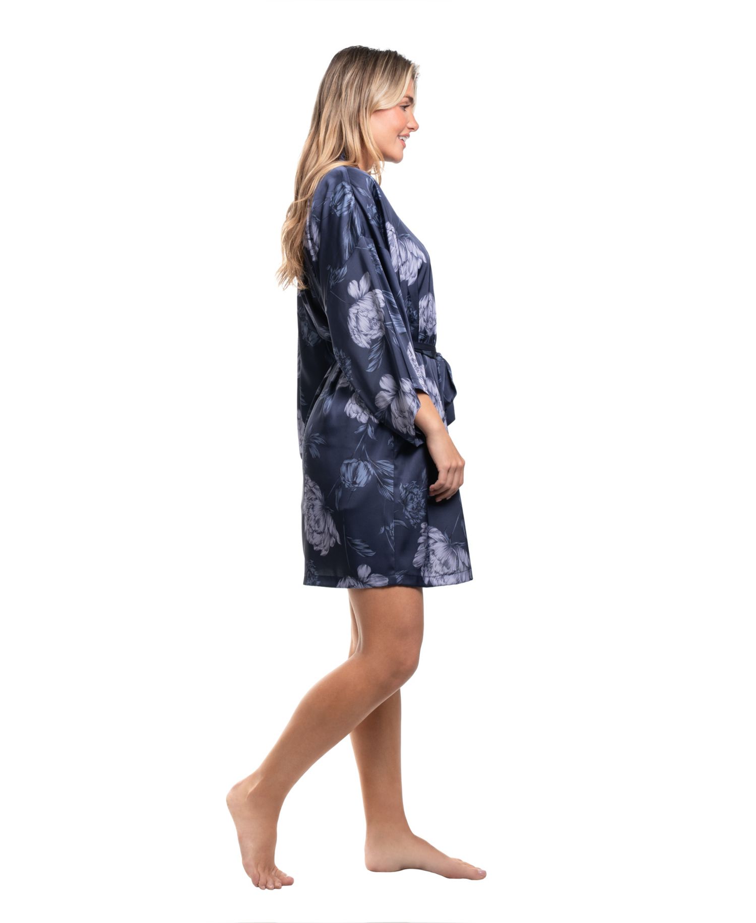 Women's Brighton Floral 3/4-Sleeve Satin Wrapper