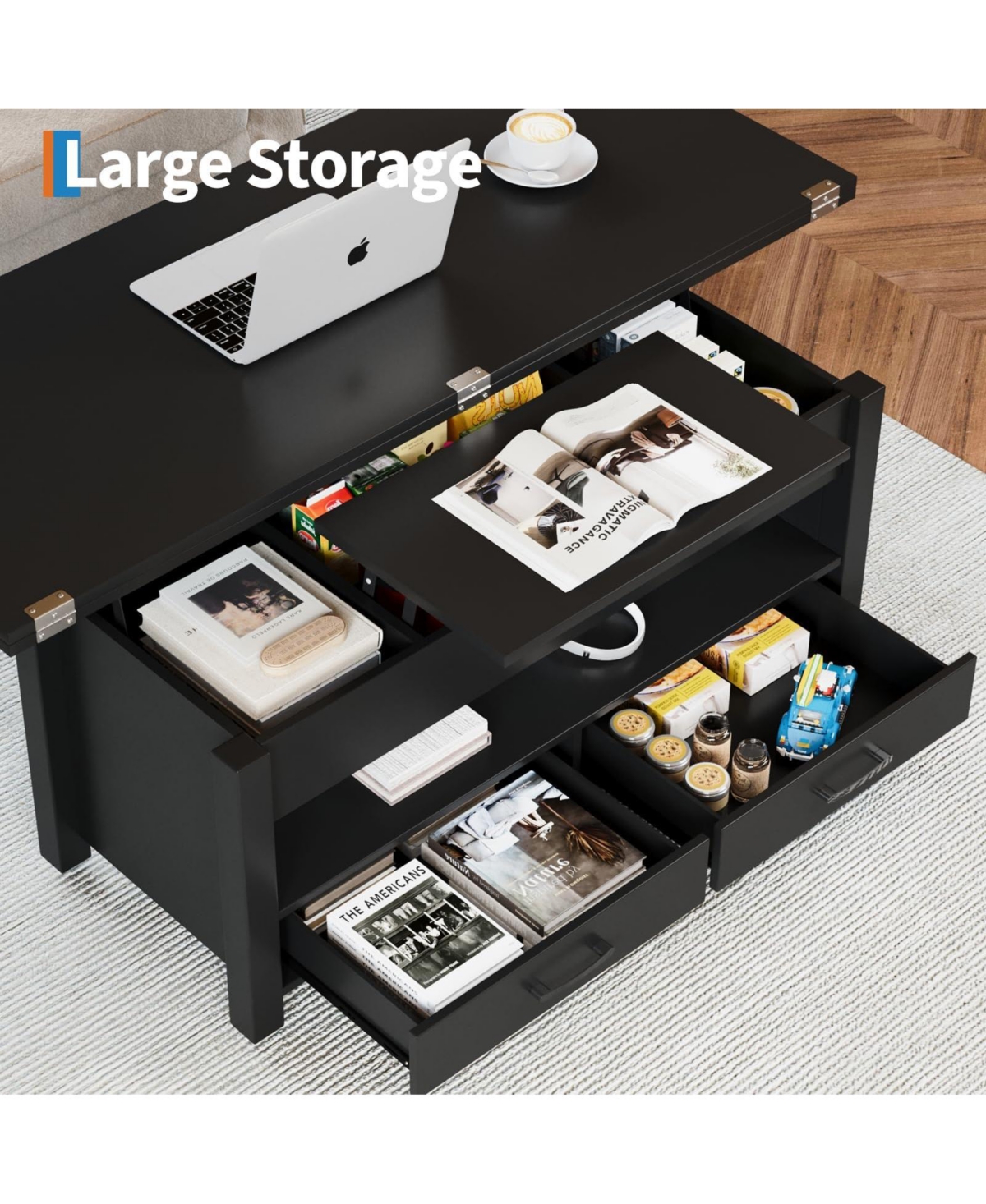 homfan 40" Lift-Top Coffee Table with Drawers and Hidden Storage, Convertible Dining for Living Room