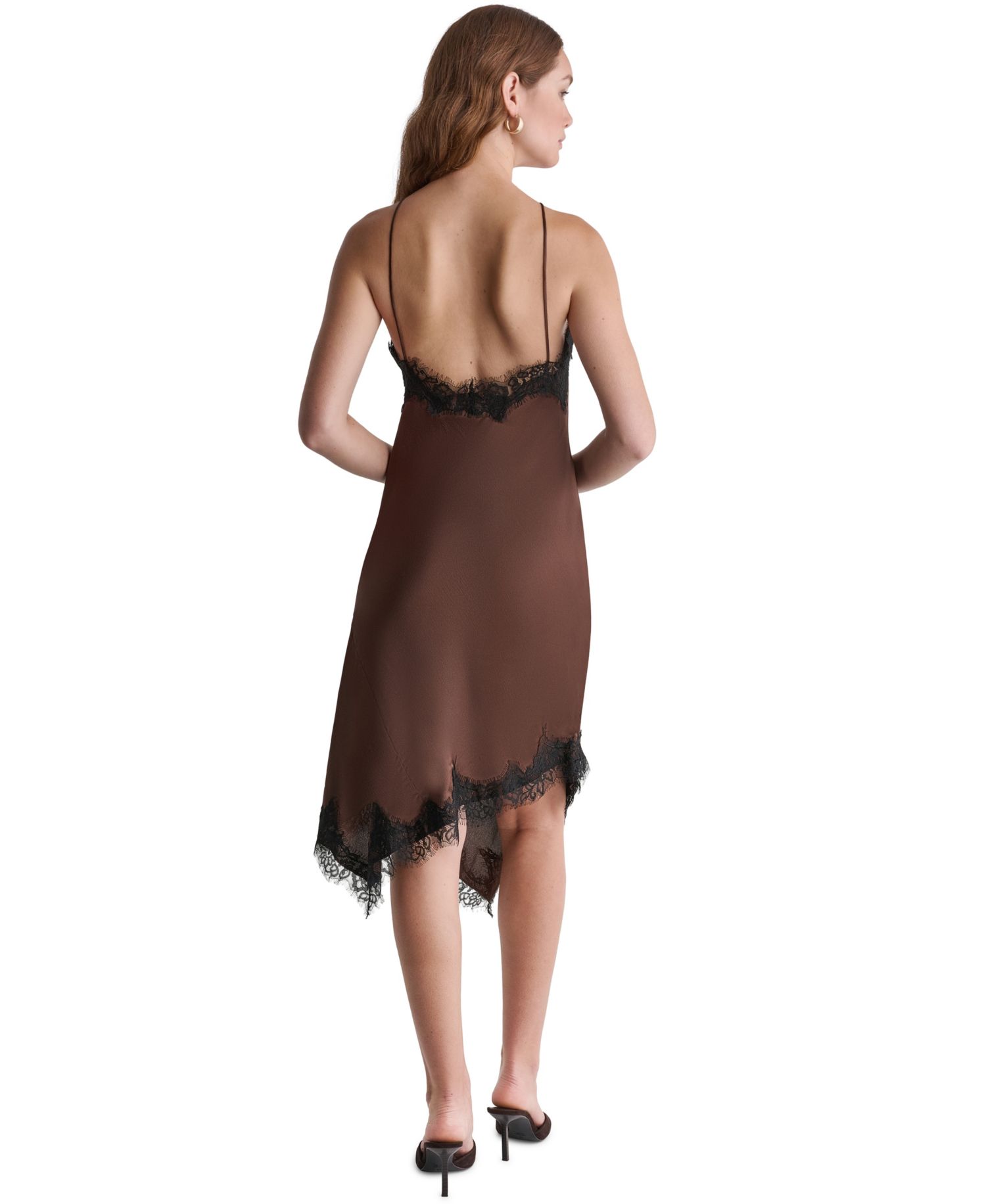 Women's Asymmetrical Halter Lace-Trim Midi Dress