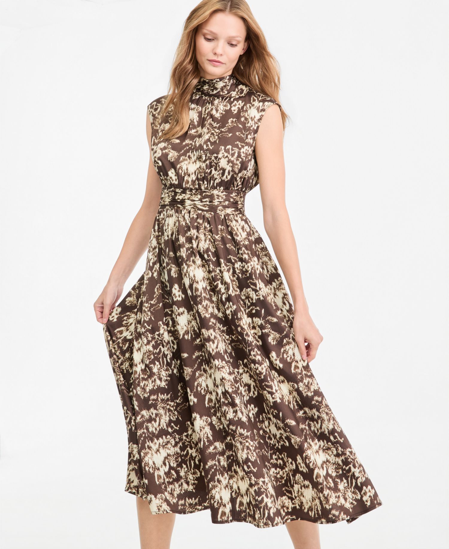 Women's Nyra Satin Midi Mock Neck Dress