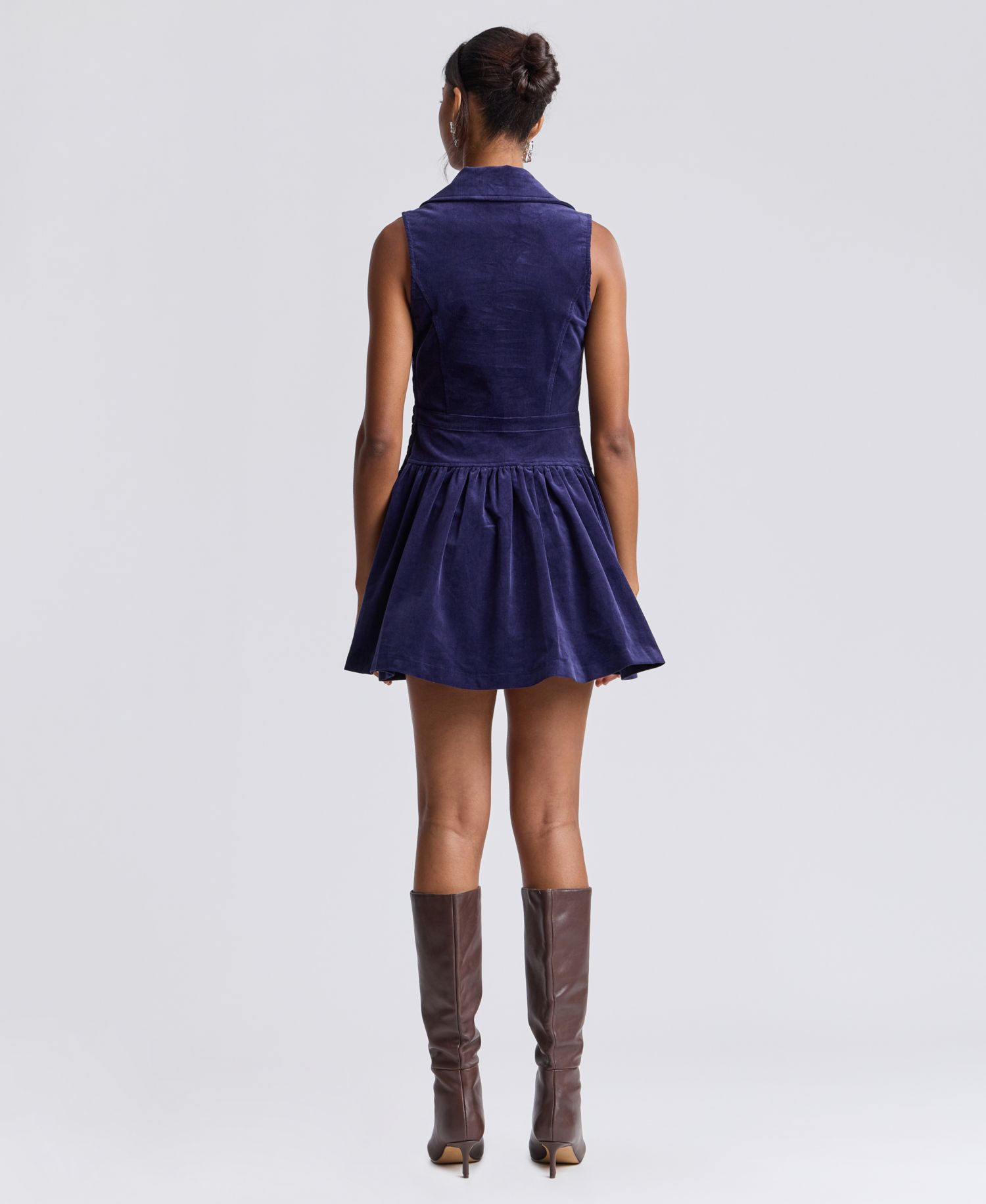 Women's Collared Sleeveless Corduroy Mini Dress