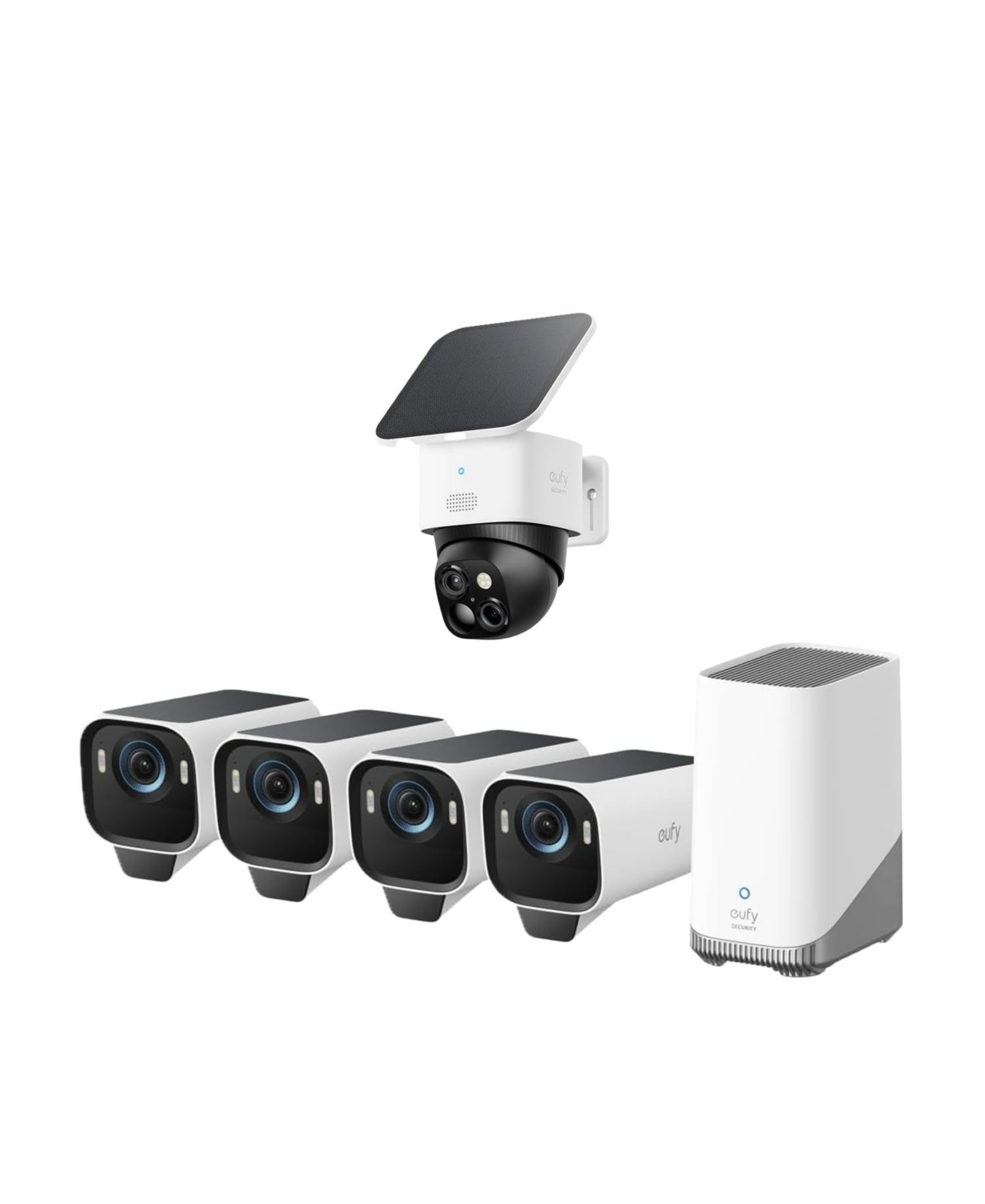 eufy Cam S3 Pro 4-Cam Kit + Solo Cam S340, Solar Camera Outdoor Wireless, 4K Max Color Night Vision, No Blind Spots