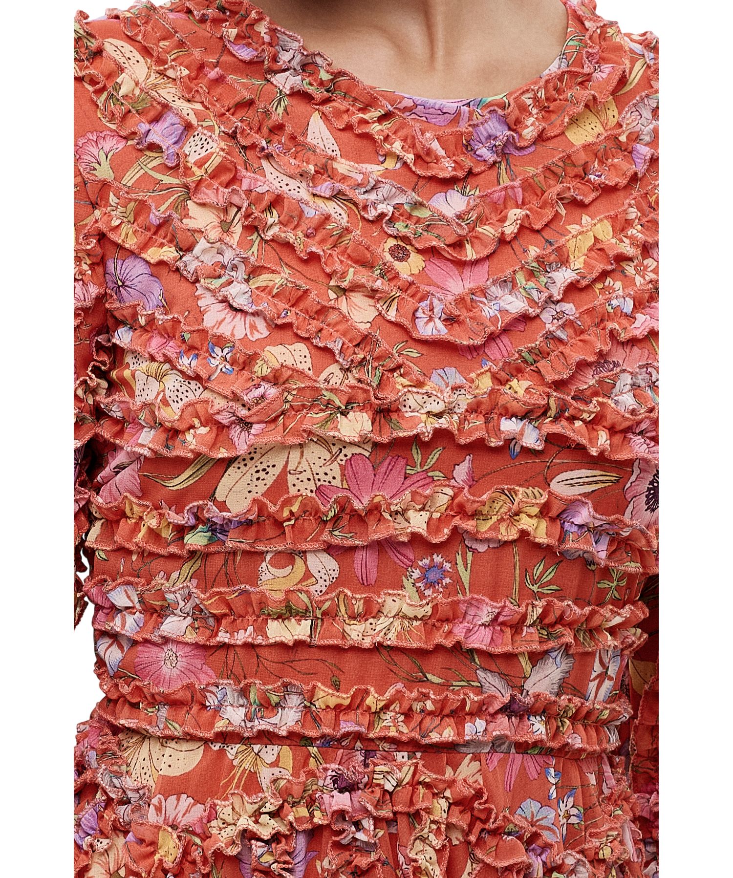 Women's Modest Ruffle Floral Net Dress