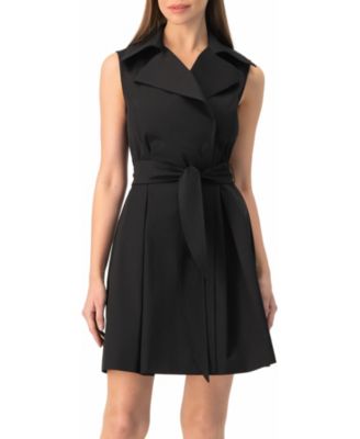 Women's Belted Sleeveless Trench-Style A-Line Mini Dress