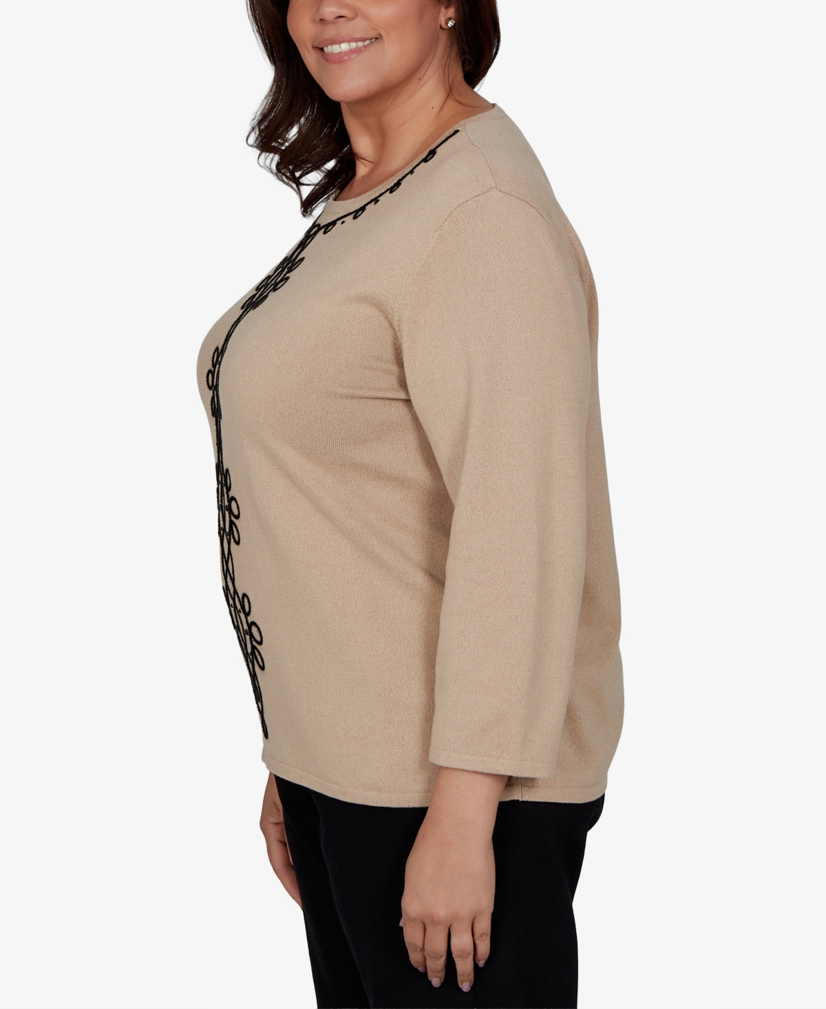 Alfred Dunner Plus Center Scroll Soutache Sweater