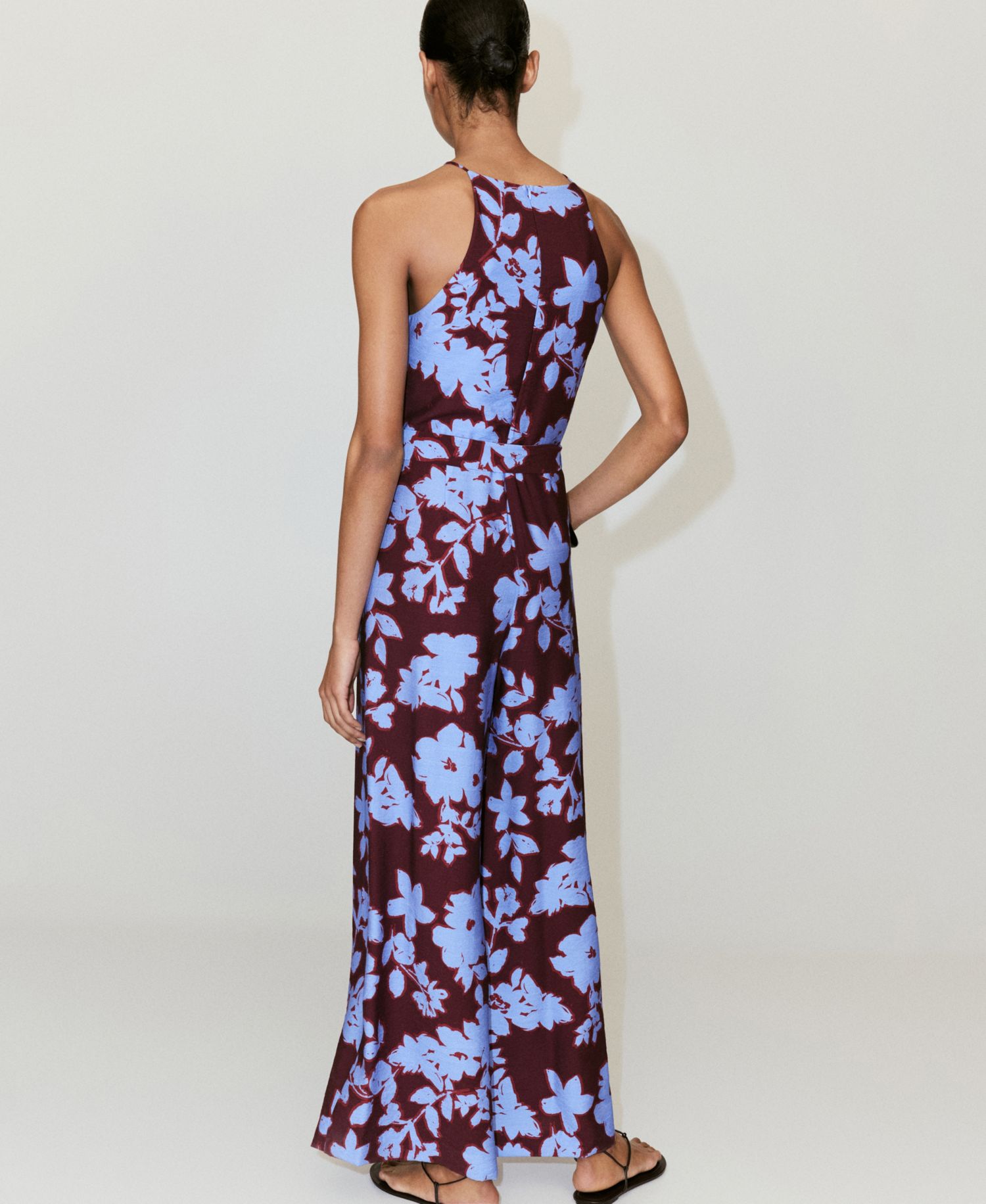 Women's Floral-Print Wide-Leg Belted Jumpsuit