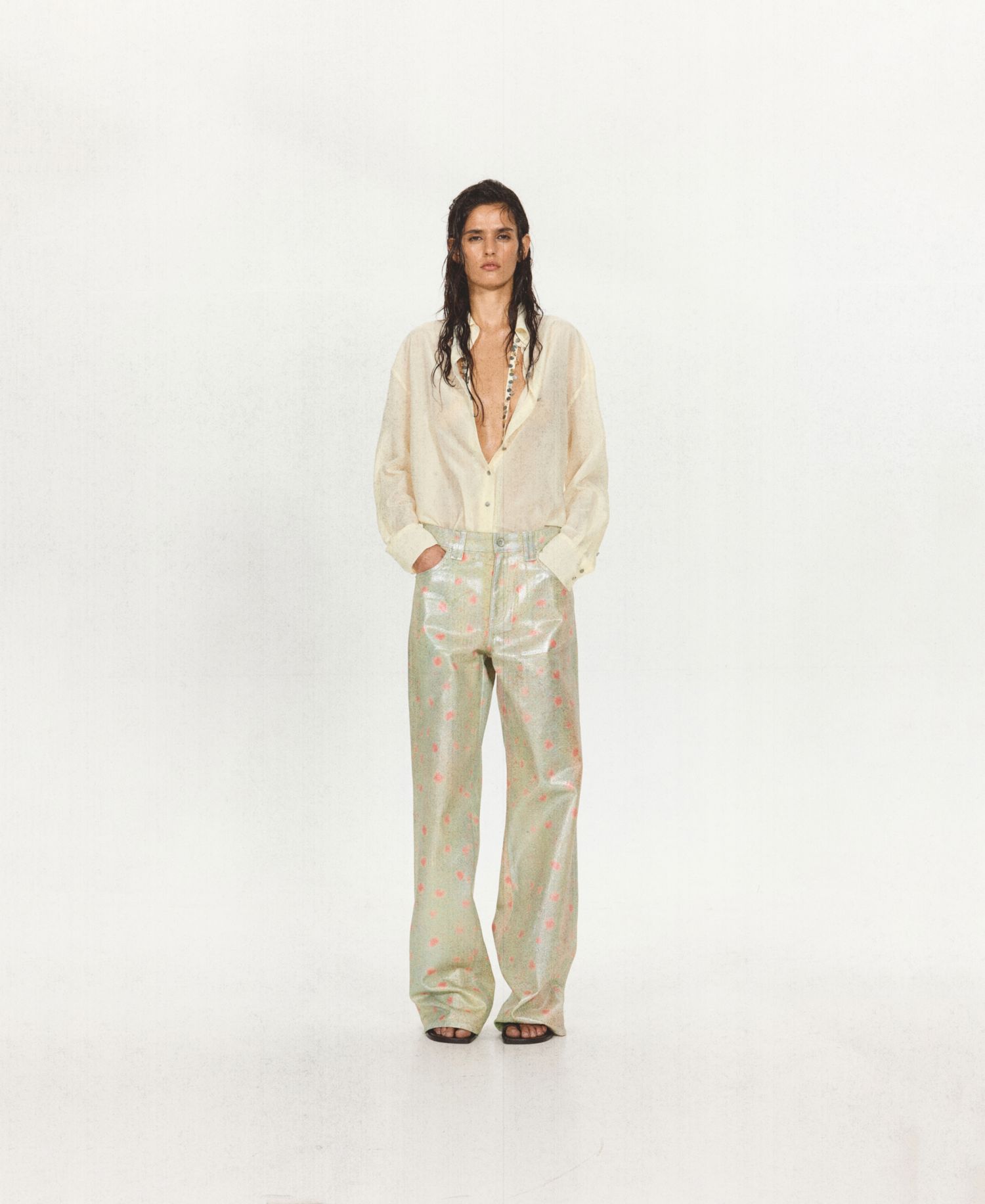 Women's Eckhaus Latta x Mango Sheer Button-Up Beaded Shirt