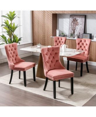 High-Back Velvet Dining Chair Set of 4, Upholstery Tufted Side Chairs with Nailhead Trim, Solid Wood Legs for Dining Room and Kitchen
