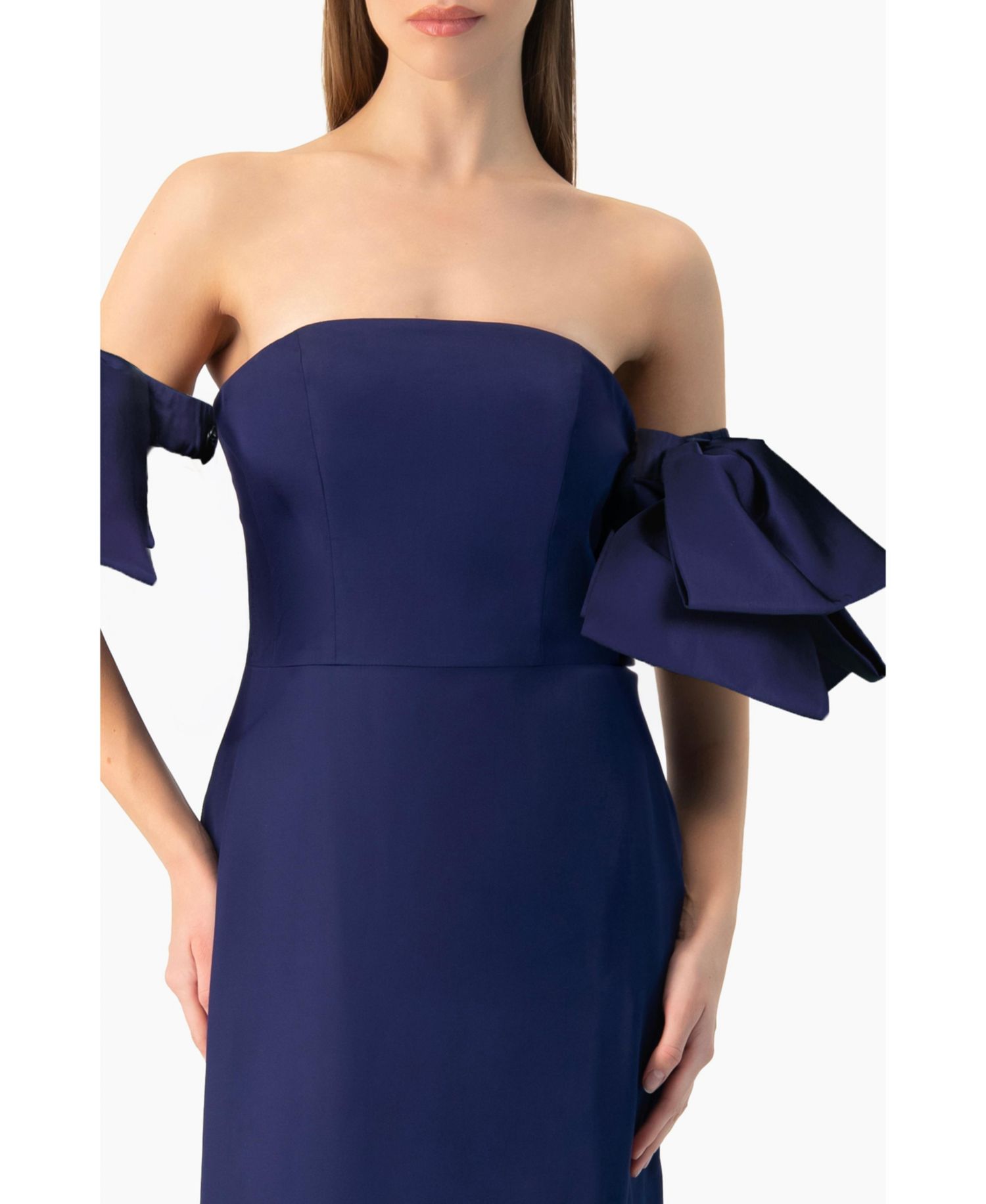 Women's Strapless Column Gown with Detachable Bow Sleeves