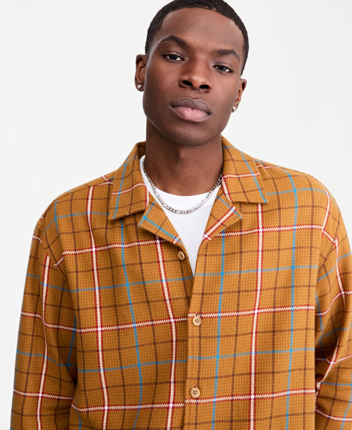 Mode of One Men's Camp-Collar Plaid Shirt, Macy's Exclusive