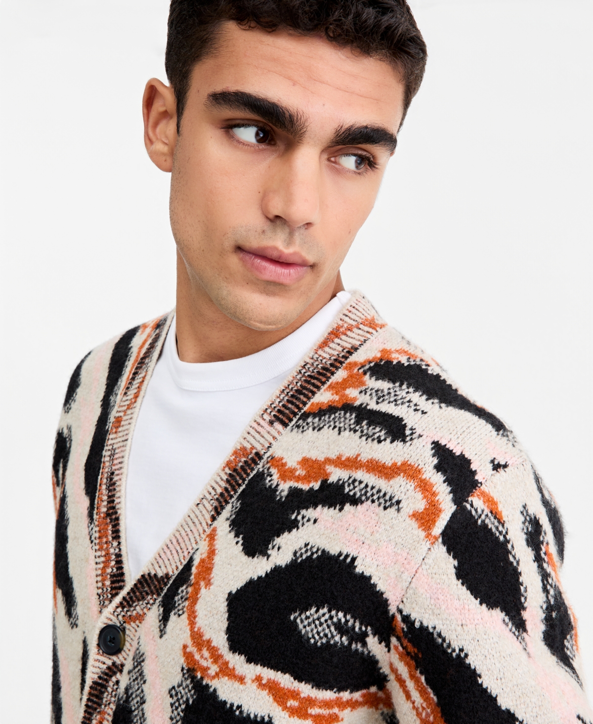 Mode of One Men's Animal-Print Relaxed-Fit Cardigan, Macy's Exclusive