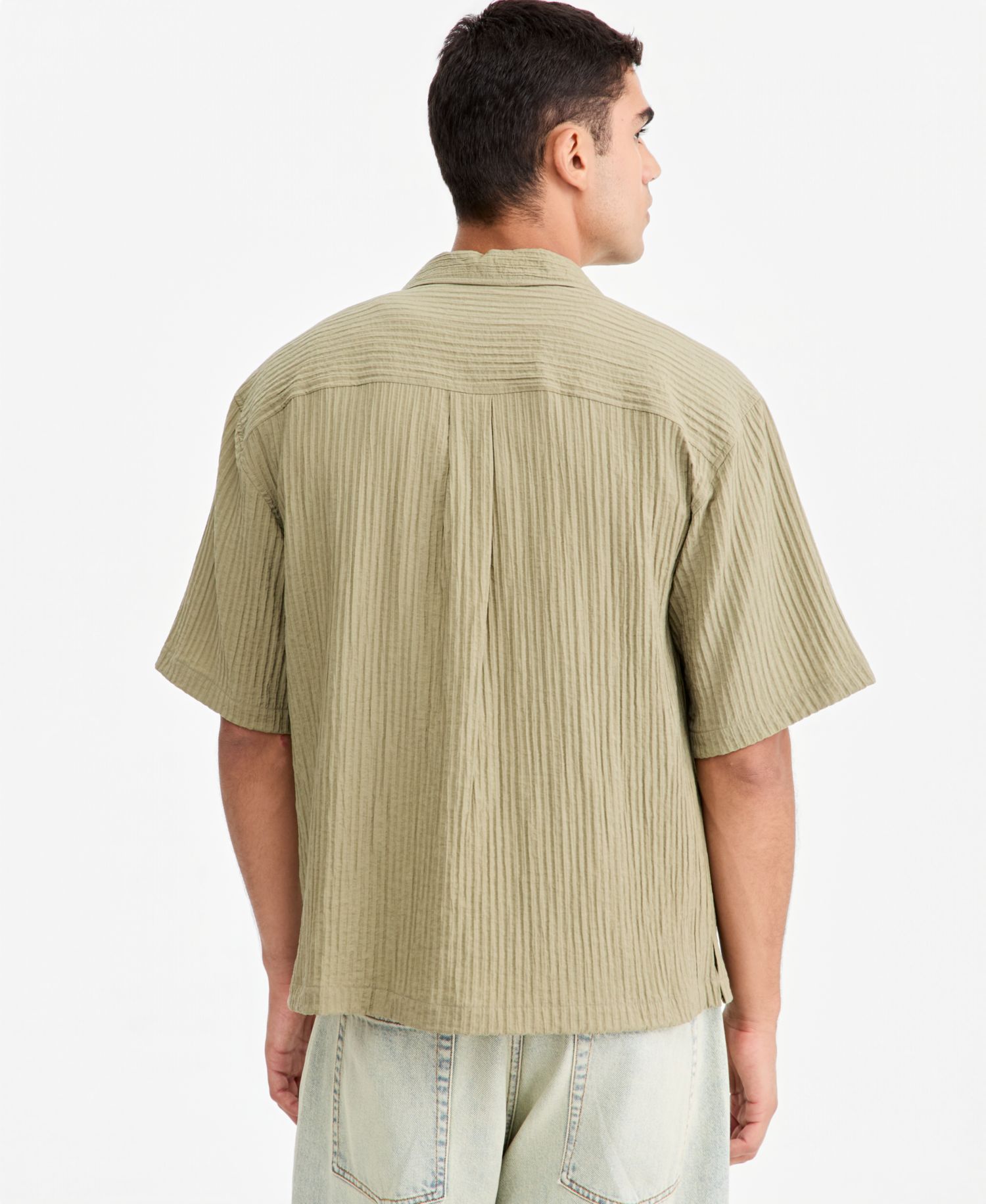 Men's Bxy Short-Sleeve Striped Camp Collar Shirt