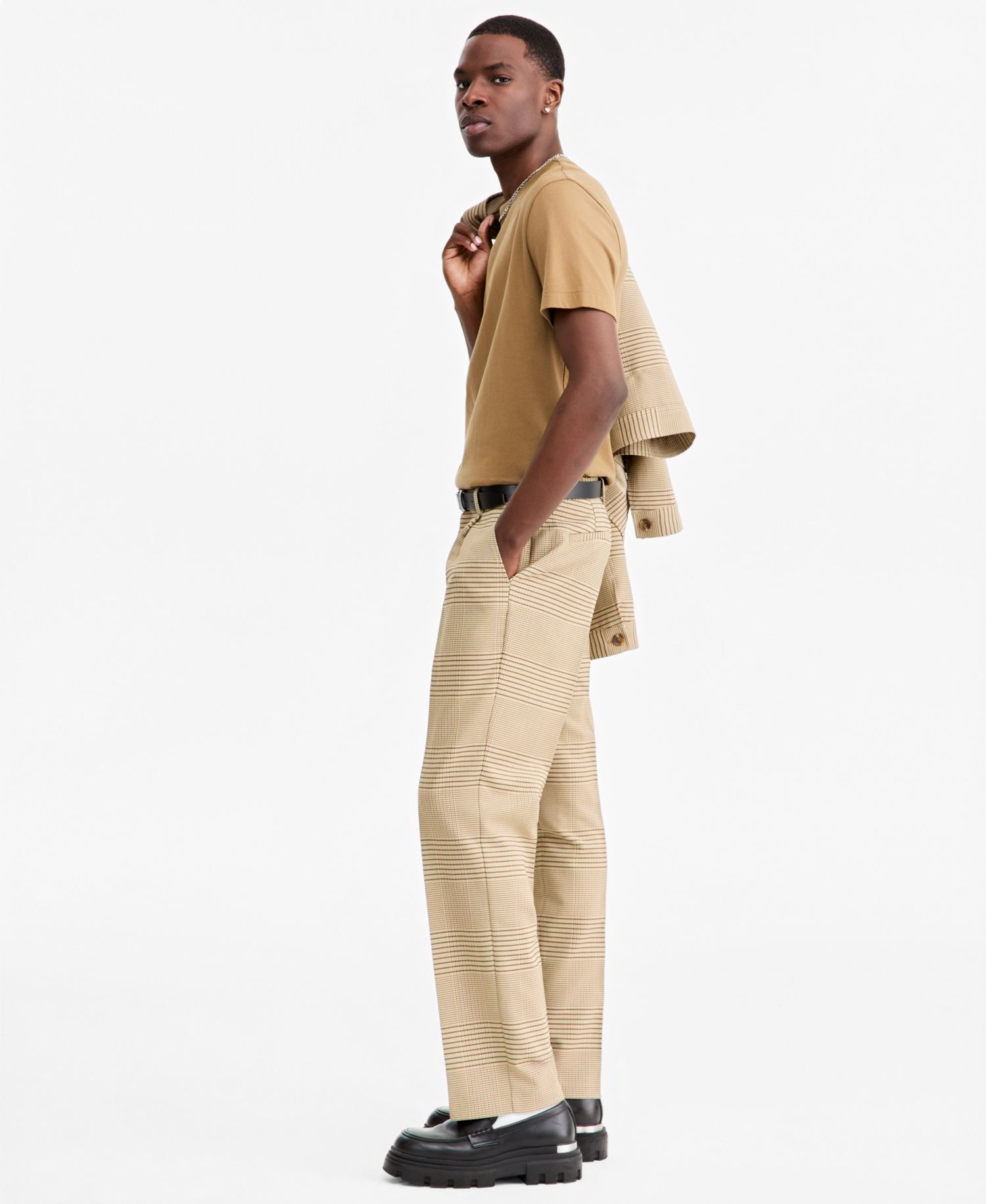 Men's Glen Plaid Relaxed-Fit Straight-Leg Stretch Trousers
