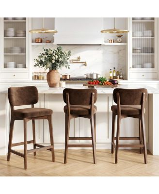 25.5" Counter-Height Bar Stools Set of 3, Velvet Upholstered Counter Stools With Curved , Solid Wood Frame With Footrest