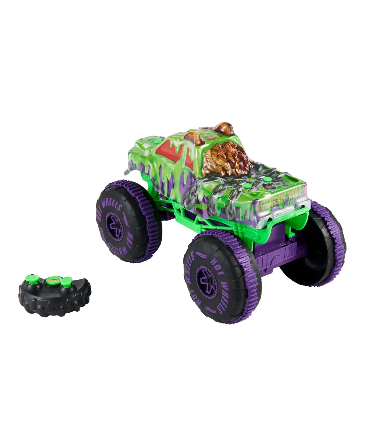 Hot Wheels 1:15 scale Monster Trucks Mutant Chaos Wreckin Wolf Rc, Battery-Powered Remote-Control Toy