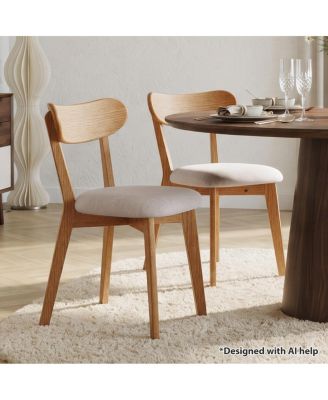 Modern Farmhouse Dining Chair, Solid Oak Construction, Upholstered Cushion Seat, Curved Backrest