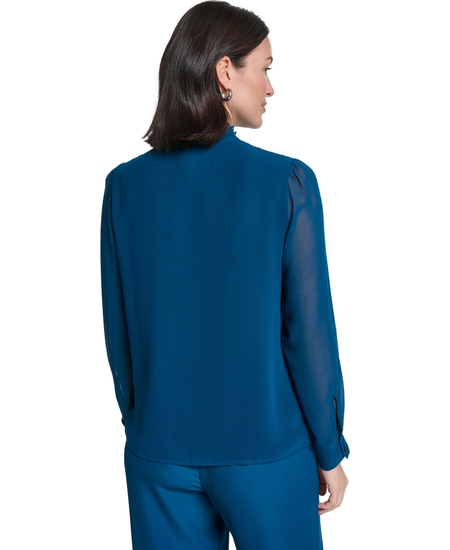 Women's Long-Sleeve Mock Neck Ruffle Front Blouse