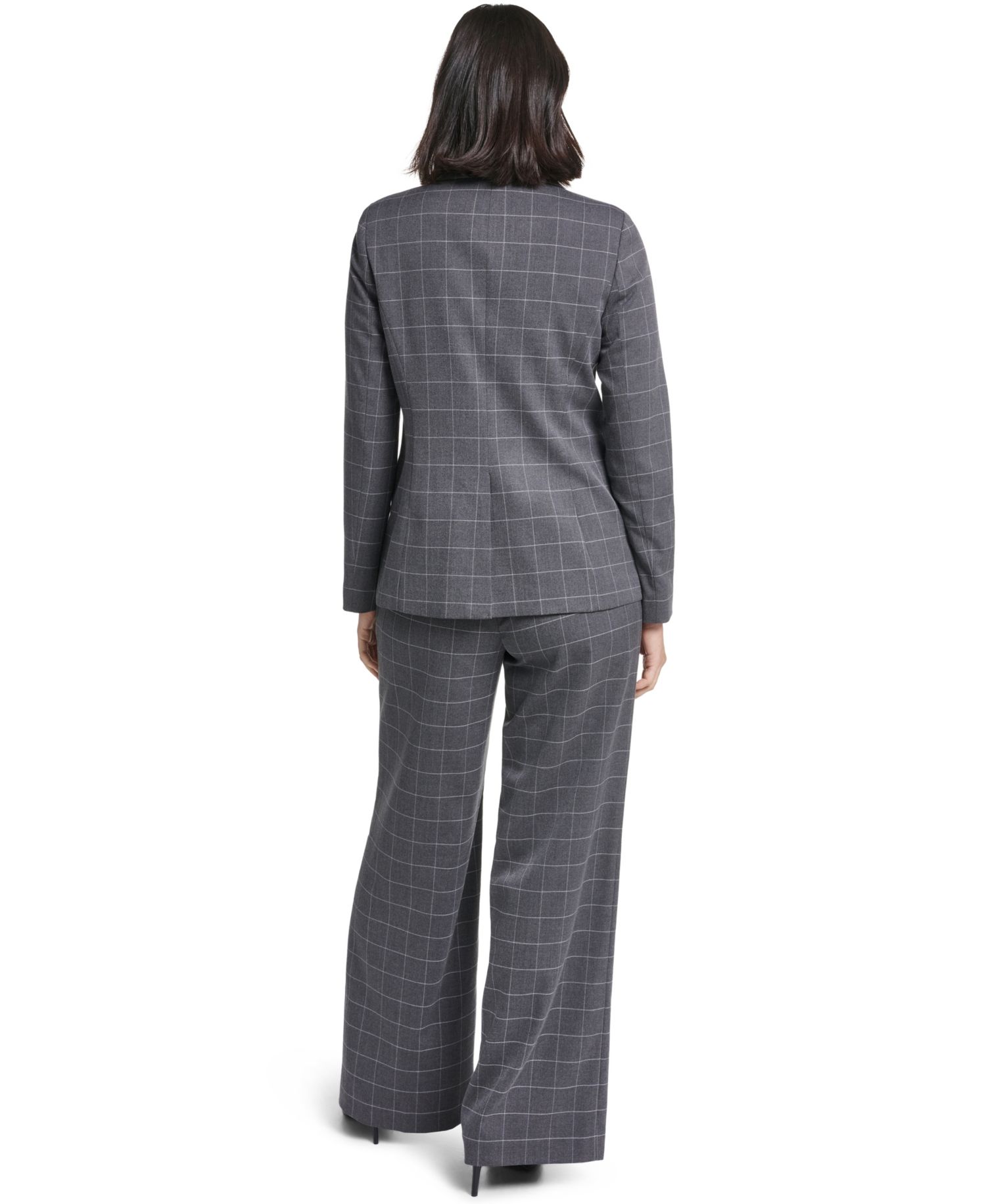 Women's Plaid Long-Sleeve One-Button Notch Lapel Blazer